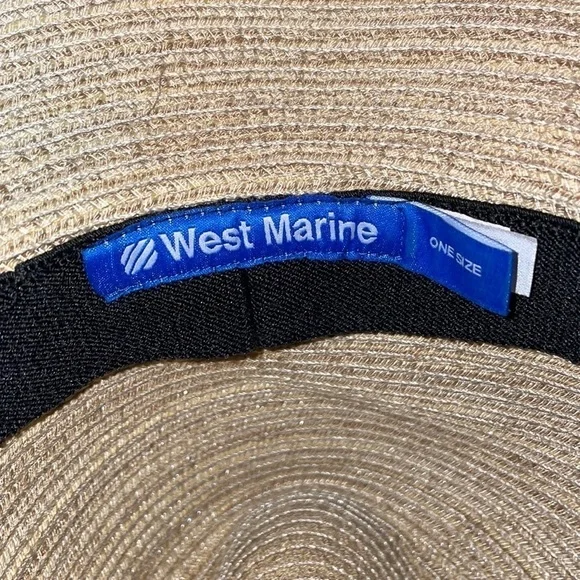 West Marine Wide Brim Hat Fishing Outdoor Chin Strap OS Tan with Black Stripe - Picture 4 of 11